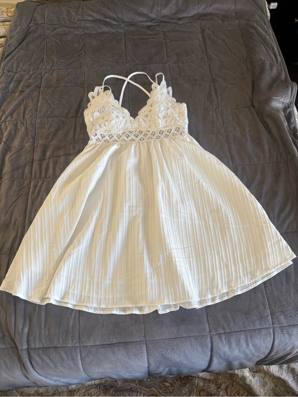 White Lace Babydoll Dress with Crochet Bodice